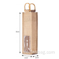 Promosi Kitar Semula Tahan Lama Kitar Semula Botol Single Jute Lihat-Melalui PVC Window Window Burlap Wine Bags With Bamboo Handle